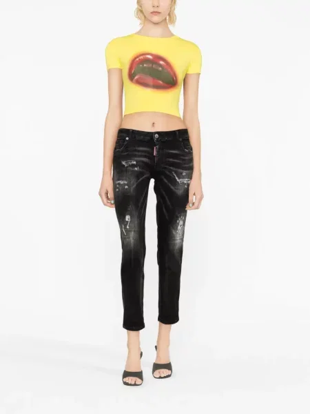 Džíny Dsquared2 s oděrkami černé