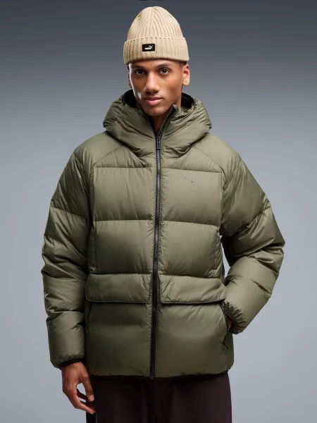 Пуховик Puma с капюшоном серый