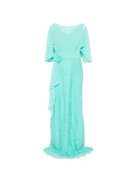 Rochie maxi Aire cu model floral din dantelă albastru
