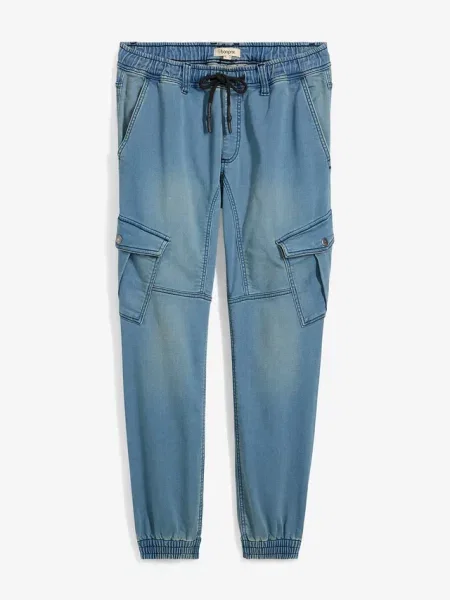 Joggery jeansowe o kroju regular fit z elastyczną gumką w talii straight niebieskie