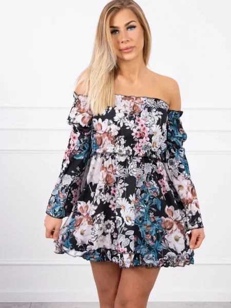 Rochie Kesi cu model floral de costum negru