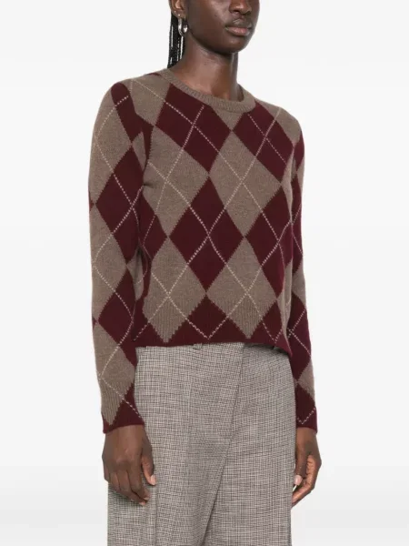 Pulover Beyou de lână cu model argyle maro
