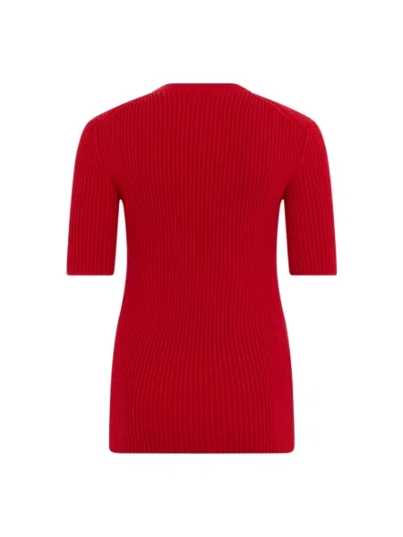 Sweter Prada wełniany z logo z krótkim rękawem czerwony