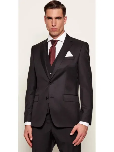 BOSS BLACK De lână sacou | Slim Fit negru