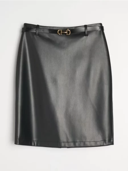 Кожаная юбка Sinsay черная