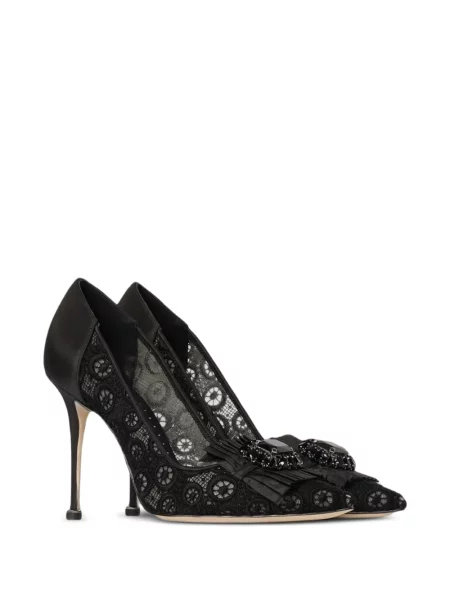 Pantofi cu toc Manolo Blahnik din dantelă negru