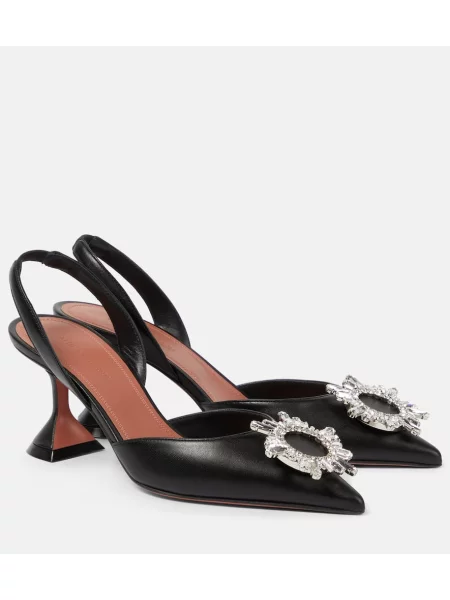 Pantofi cu toc Amina Muaddi din piele slingback negru