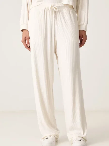 HUGO pantaloni de loungewear pentru femei cu vâscoză HEART PANT bej