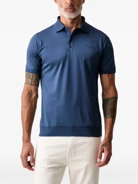 Scurt tricou polo Karl Lagerfeld cu broderie albastru