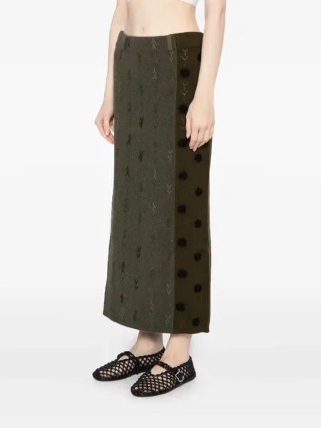 Fustă Yanyan Knits cu broderie verde
