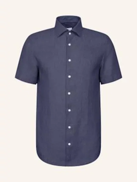 Seidensticker Koszula Lniana O Kroju Slim Fit blau granatowa