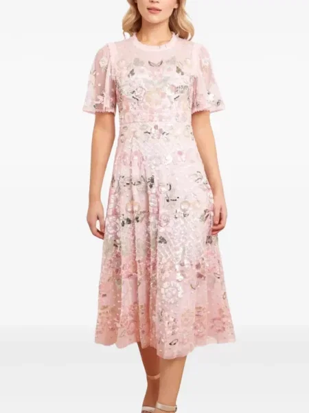 Rochie midi Needle & Thread cu paiete până la genunchi de costum roz