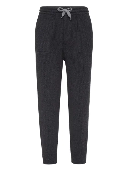 Pletené žebrované kalhoty Brunello Cucinelli šedé