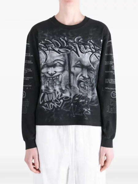 Lung tricou Hellstar cu imagine negru