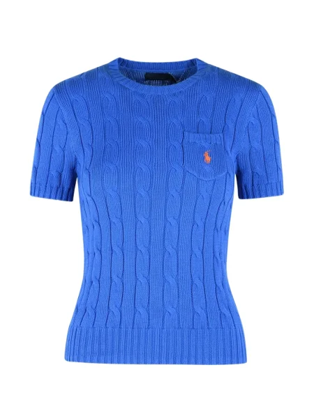 Плетен топ Polo Ralph Lauren плетена с автограф синьо