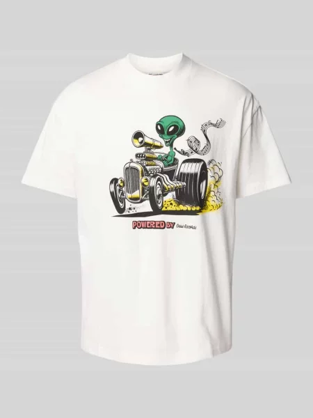 T-shirt z prążkowanym okrągłym dekoltem model ‘Celestial’ Deus Ex Machina biała