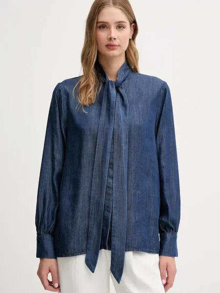 Joop! cămașă jeans bleumarin cu un decolteu legat relaxed