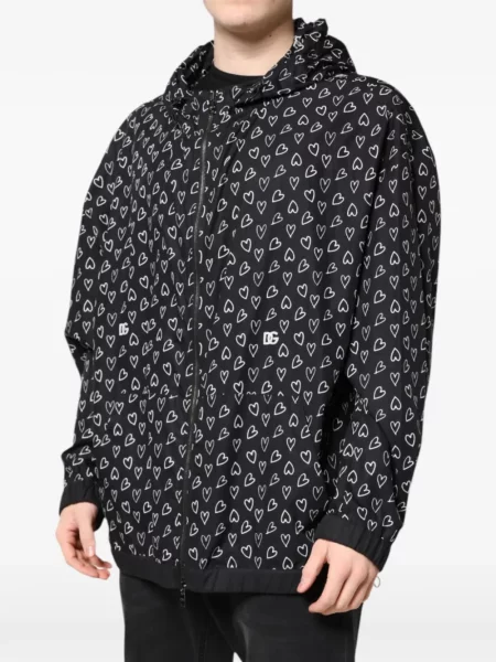 Geacă Dolce & Gabbana cu glugă cu imagine cu motiv cu inimi negru