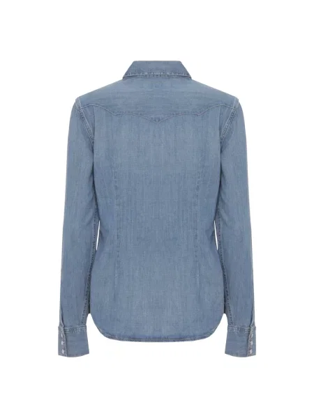 Bluzka Polo Ralph Lauren elegancka z kieszeniami na piersi niebieska