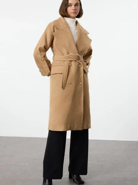 Trencz Trendyol wełniany brązowy