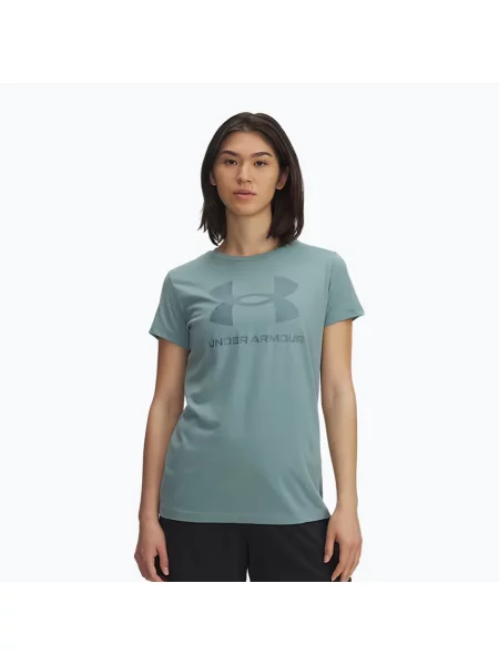 Tricou de antrenament pentru femei Under Armour Rival Logo serpentine/jasper blue albastru