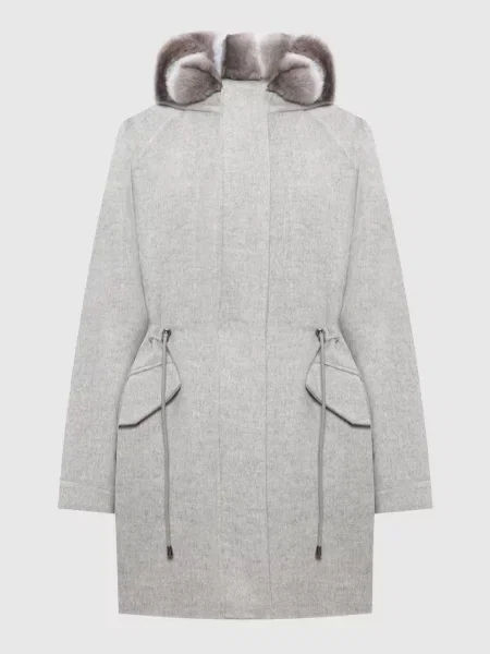 Пальто з кашеміру зі знімним жилетом з хутром шиншили Fabio Gavazzi сіре