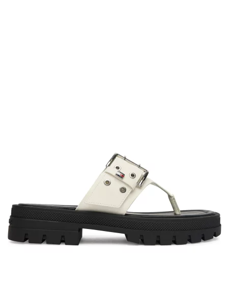 Papuci Tommy Jeans cu cataramă alb