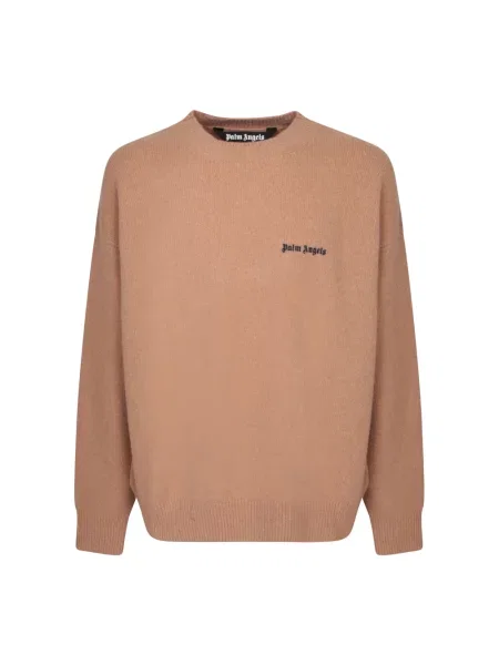 Haftowany sweter Palm Angels wełniany brązowy