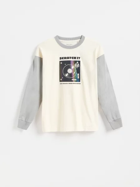 Reserved Tricou cu mânecă lungă și imprimeu crem
