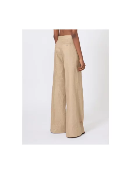 Lniane spodnie Max Mara brązowe