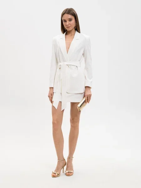 Жакет кольору айворі на запах з вишивкою Twinset бежевий