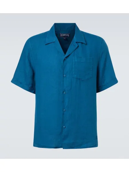 Lněná košile Vilebrequin modrá