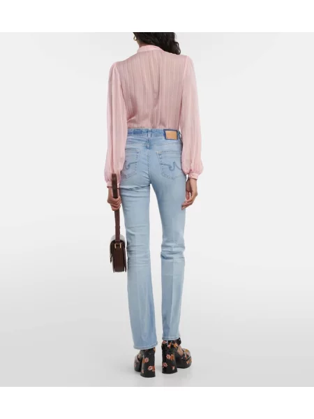 Blugi drepți Ag Jeans cu broderie albastru