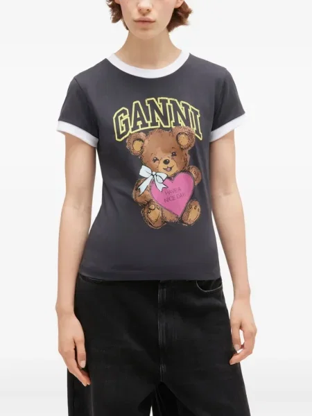 Tricou Ganni cu imagine teddy gri