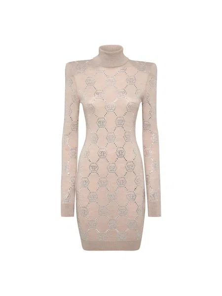 Sukienka mini Philipp Plein wełniana beżowa