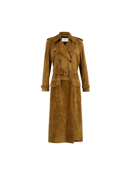 Trencz Saint Laurent zamszowy dwurzędowy brązowy