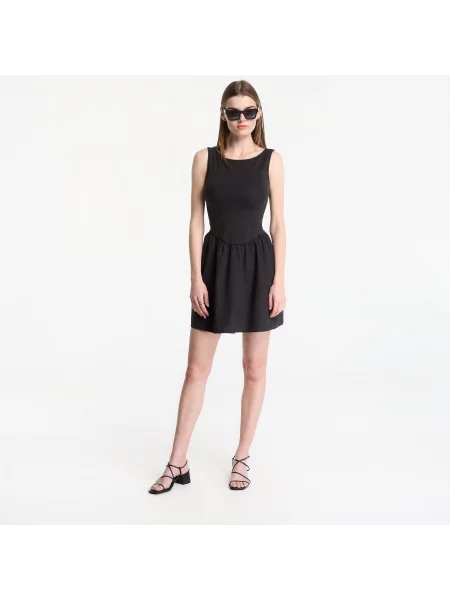 Šaty GAP Sl High Neck Mixed Media Mini Dress Black S černé
