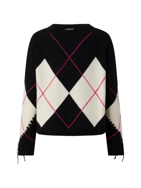 Pulover Pinko zdrențuiți cu model argyle negru