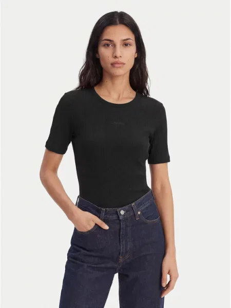 Calvin Klein basic majica kratkih rukava ženska od pamuka s elastanom crna