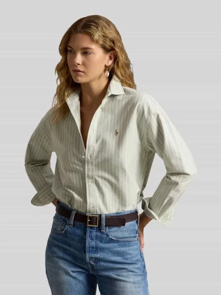 Bluzka koszulowa o kroju relaxed fit z czystej bawełny Polo Ralph Lauren zielona