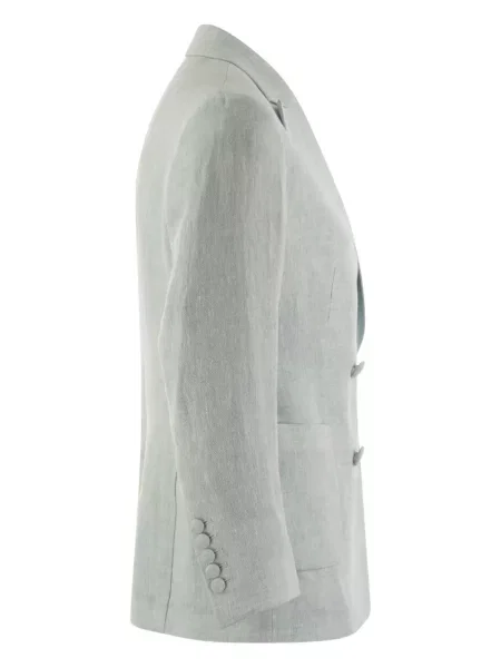 Lniana kurtka Saulina dwurzędowa szara