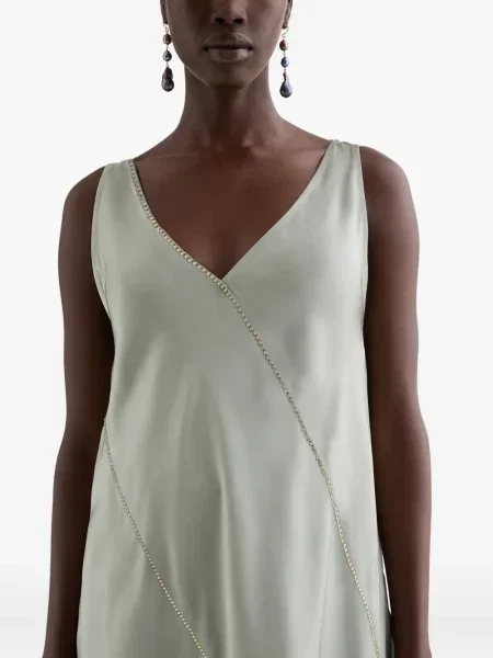 Top Jil Sander cu decolteu în V de cristal verde