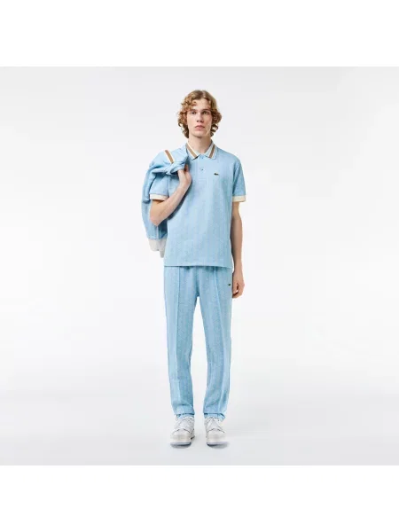 Lacoste Koszulka Polo Classic Fit Z Kołnierzykiem Kontrastowym I Motywem Monogramu niebieska