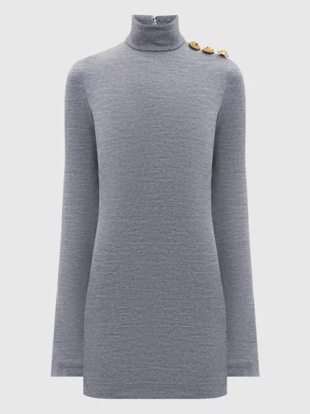 Меланжева сукня міні з вовною Balmain сіра