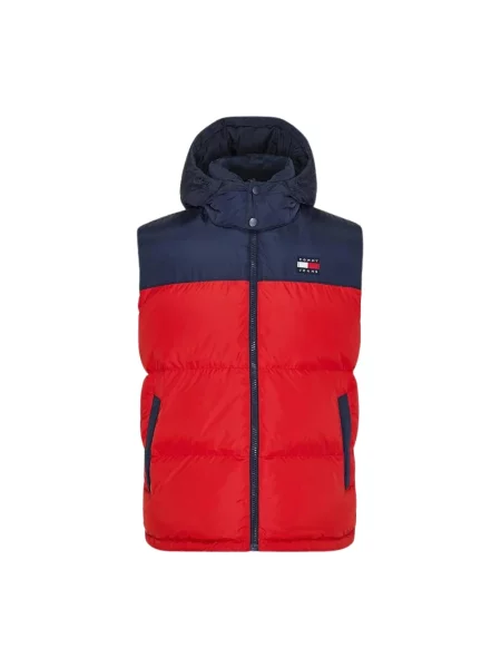 Lniana kamizelka jeansowa Tommy Jeans bez rękawów czerwona