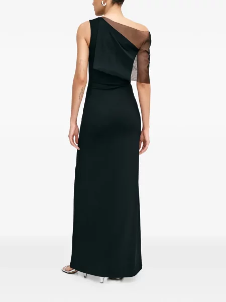 Rochie maxi Marcella cu un umăr gol de costum negru