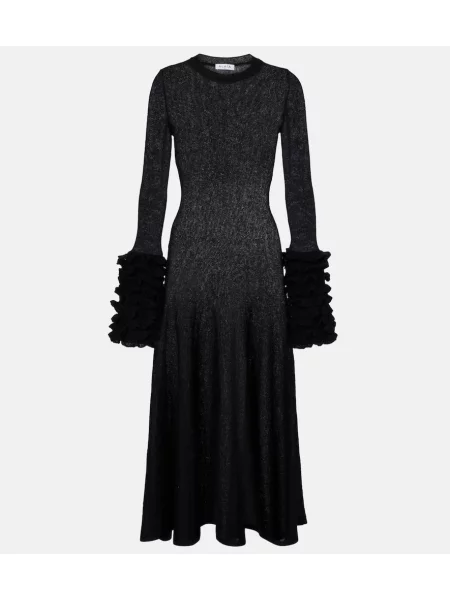 Midi obleka Alaia z volani iz moherja nad koleni črna