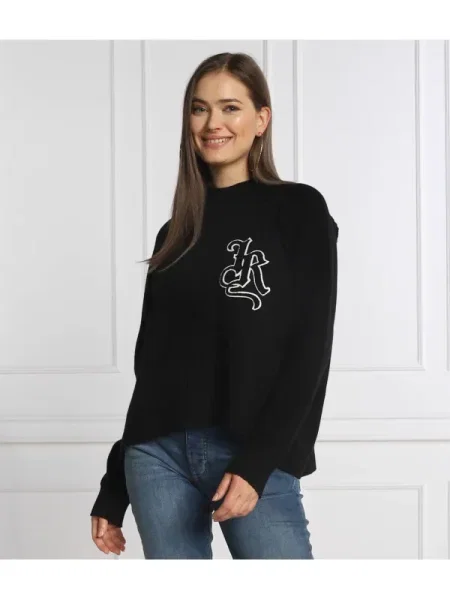 John Richmond Pulover MORON | Oversize fit cu adaos de lână negru