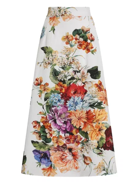 Fustă midi Dolce & Gabbana cu model floral cu imagine până la genunchi alb