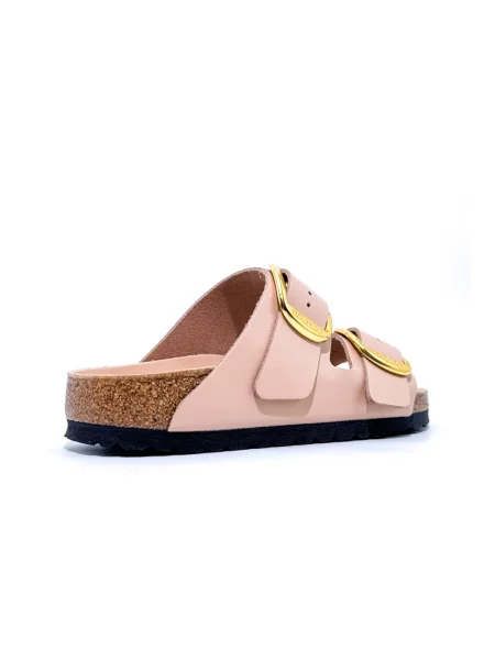 Klapki Birkenstock skórzane na sprzączkę różowe